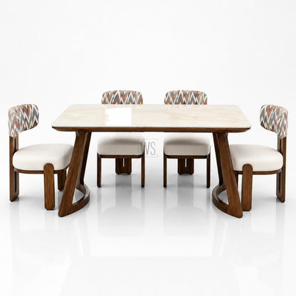 Mayura Marble Top Dining Set | Teak Wood