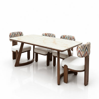 Mayura Marble Top Dining Set | Teak Wood