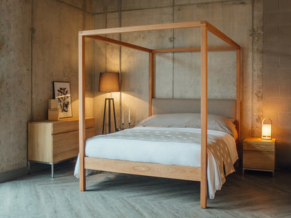 The Holy Poster Bed Upholstered | Sheesham Wood | Natural Finish