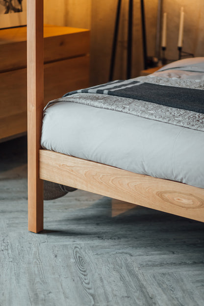 The Holy Poster Bed Upholstered | Sheesham Wood | Natural Finish