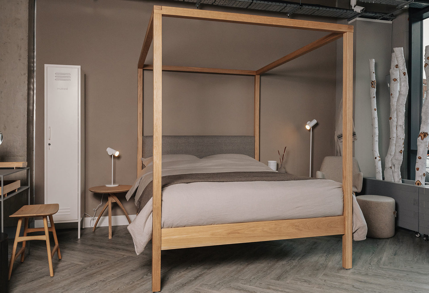 The Holy Poster Bed Upholstered | Sheesham Wood | Natural Finish