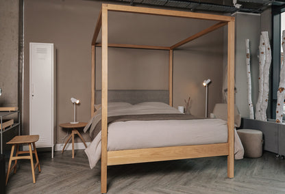 The Holy Poster Bed Upholstered | Sheesham Wood | Natural Finish