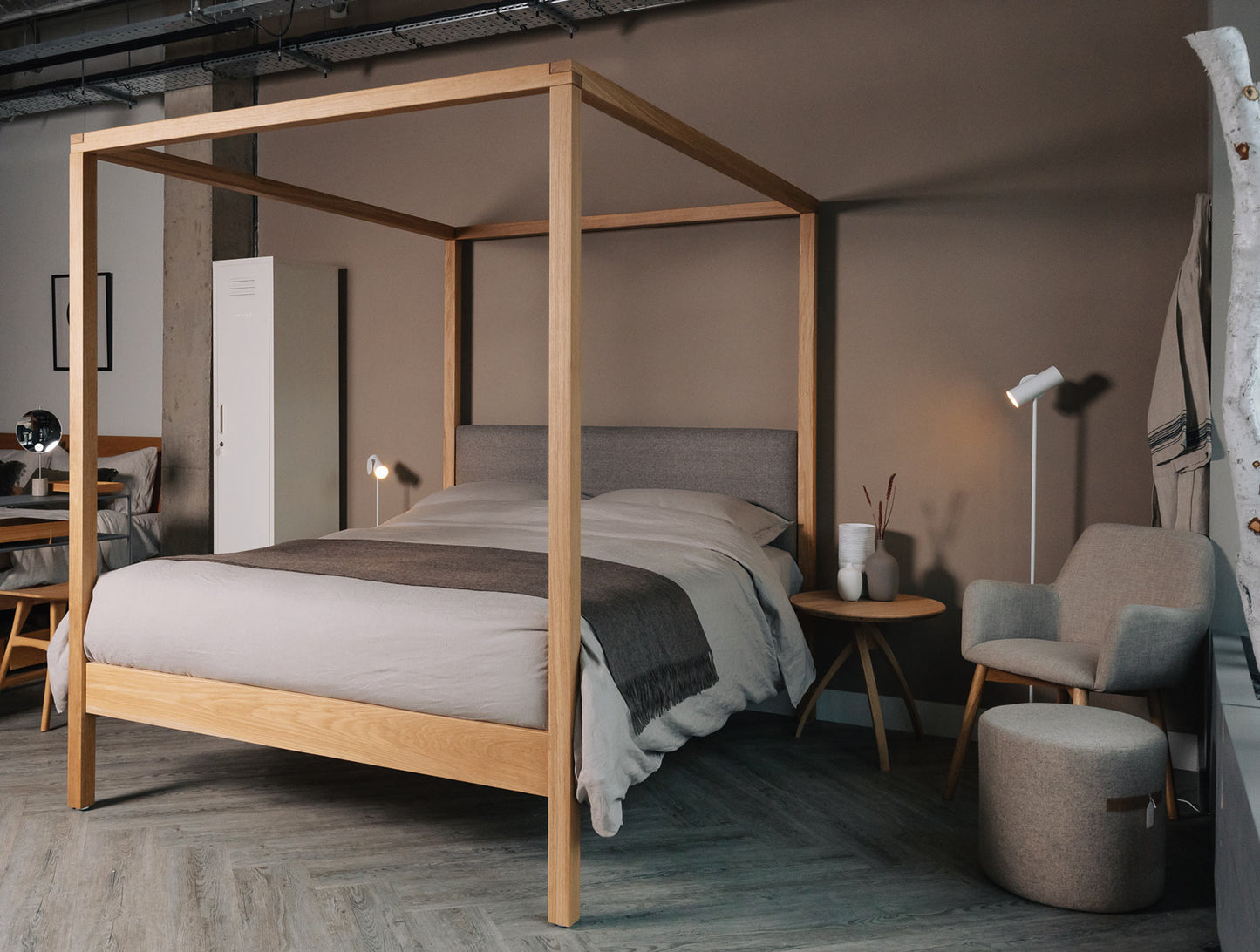 The Holy Poster Bed Upholstered | Sheesham Wood | Natural Finish