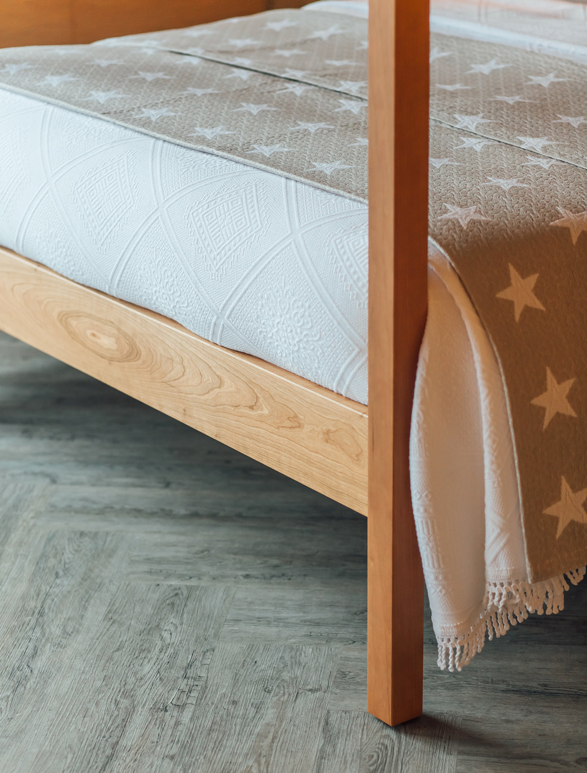 The Holy Poster Bed Upholstered | Sheesham Wood | Natural Finish