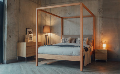 The Holy Poster Bed Upholstered | Sheesham Wood | Natural Finish