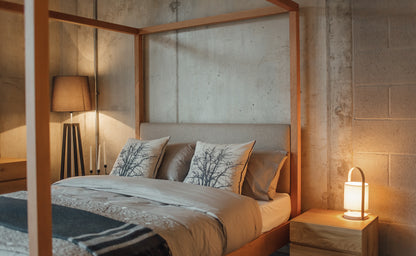 The Holy Poster Bed Upholstered | Sheesham Wood | Natural Finish