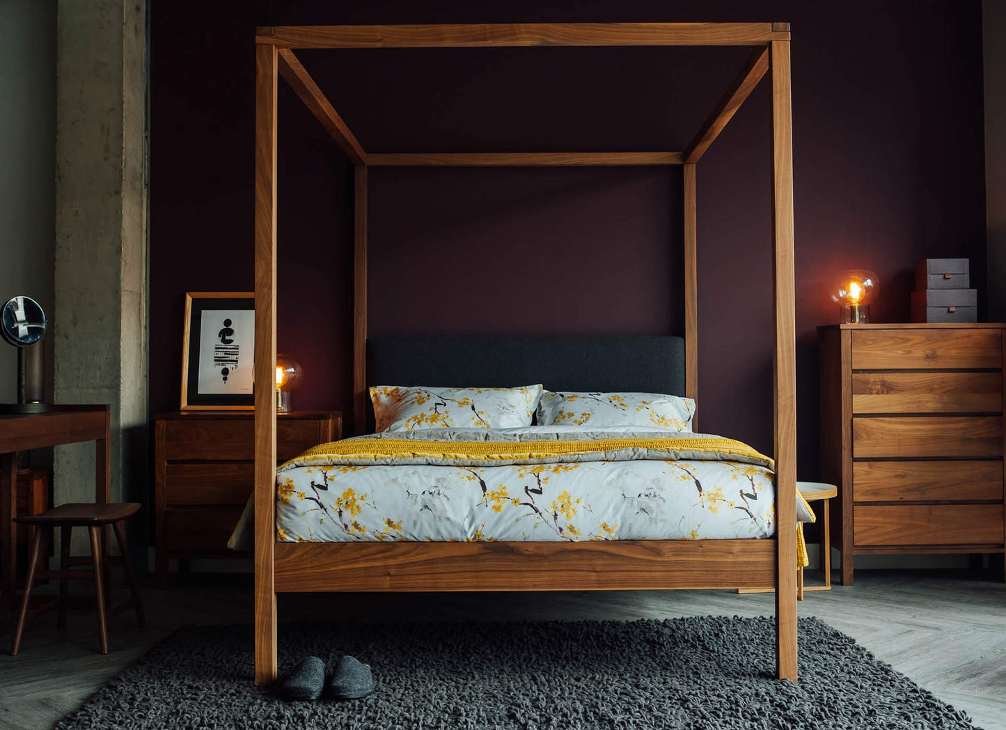 The Holy Poster Bed Upholstered | Sheesham Wood | Natural Finish