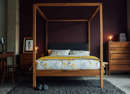 The Holy Poster Bed Upholstered | Sheesham Wood | Natural Finish