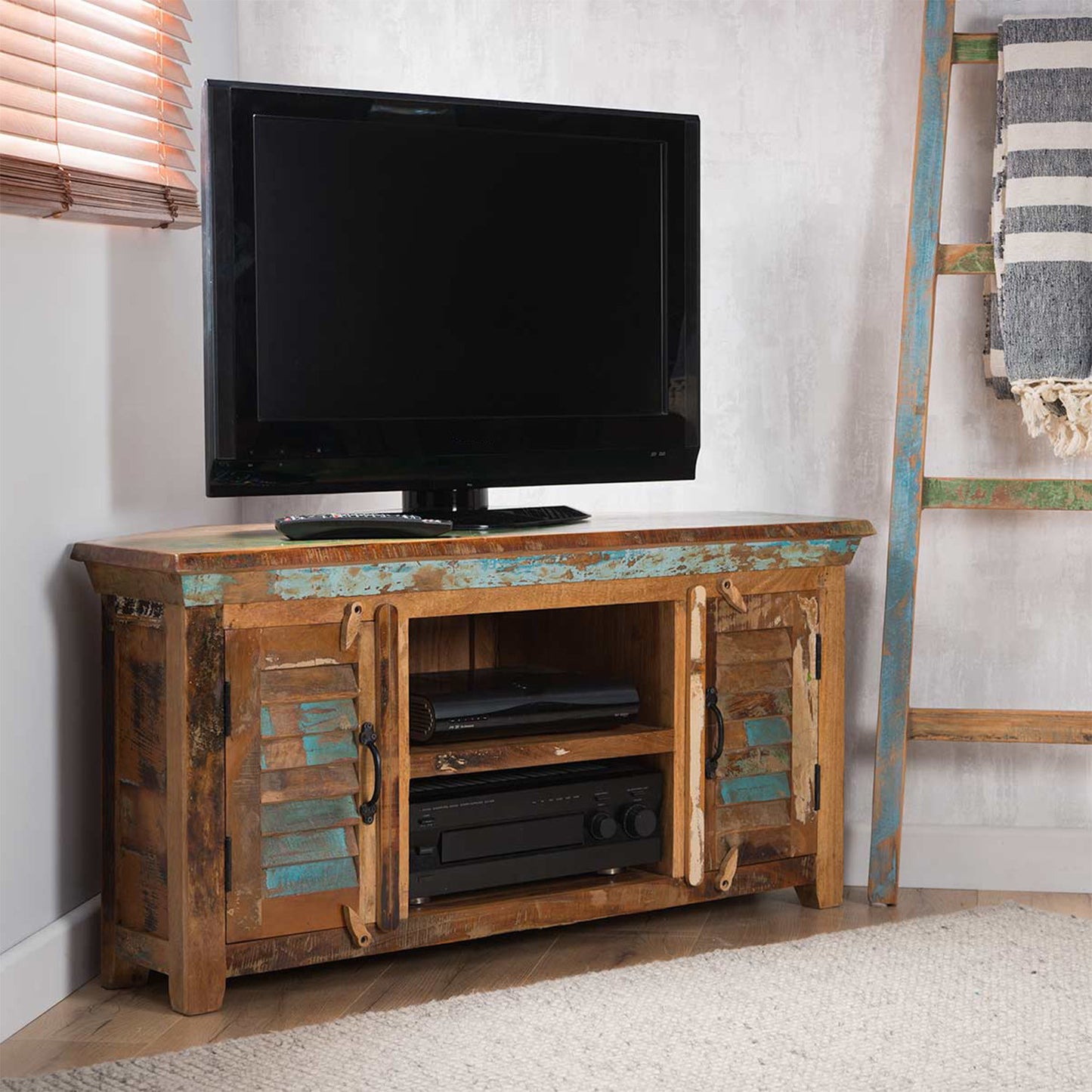 Rustic Corner TV Unit Storage Cabinet Two Door | Old Reclaimed Wood