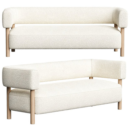 The Dune Three Seater Sofa | Beige Boucle | White Plain