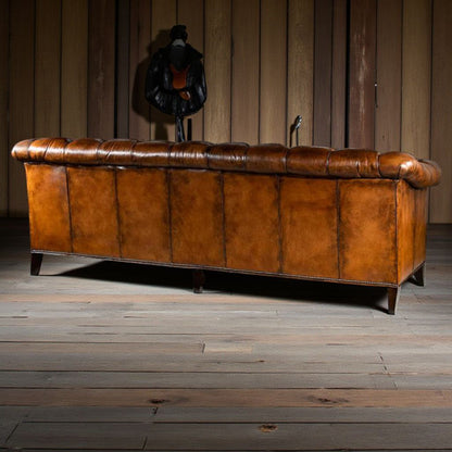 The Cantabrigian Chesterfield Three Seater Sofa | Caramel Brown