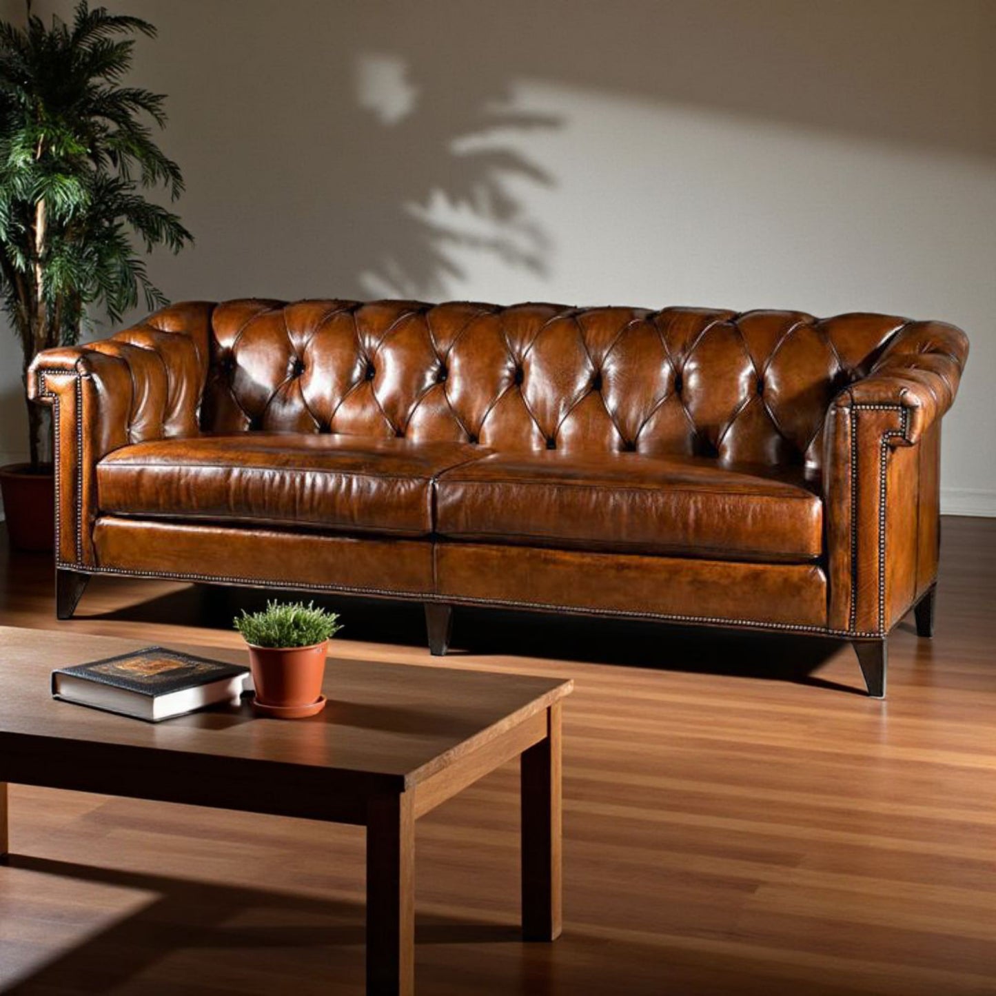 The Cantabrigian Chesterfield Three Seater Sofa | Caramel Brown