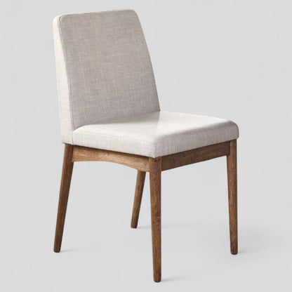 Chair with gray cushioned backrest and white cushioned seat on a light gray background