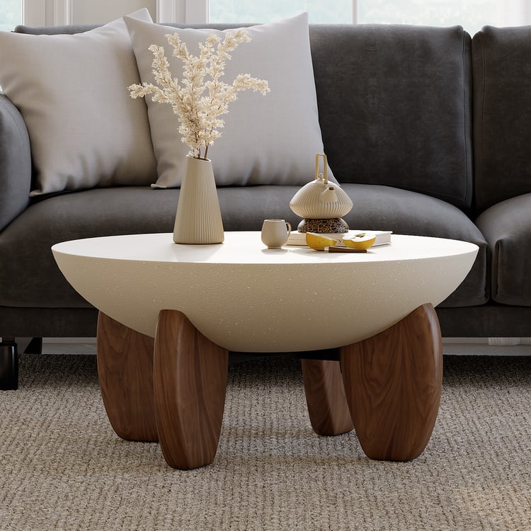 Ikai Center Coffee Table | Teak Wood | White Deco