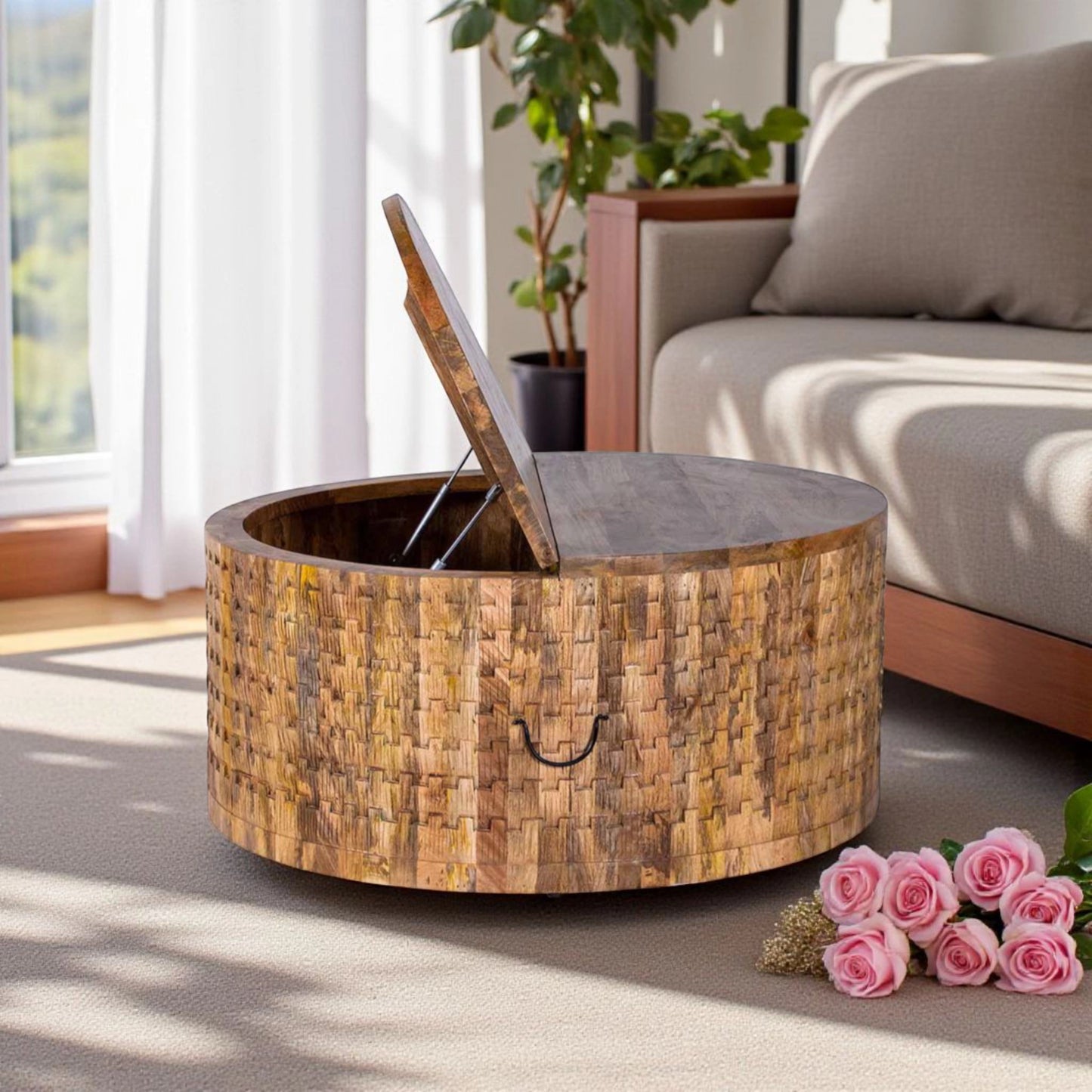 The Roi Round Centre Coffee Table With Storage | Mango Wood