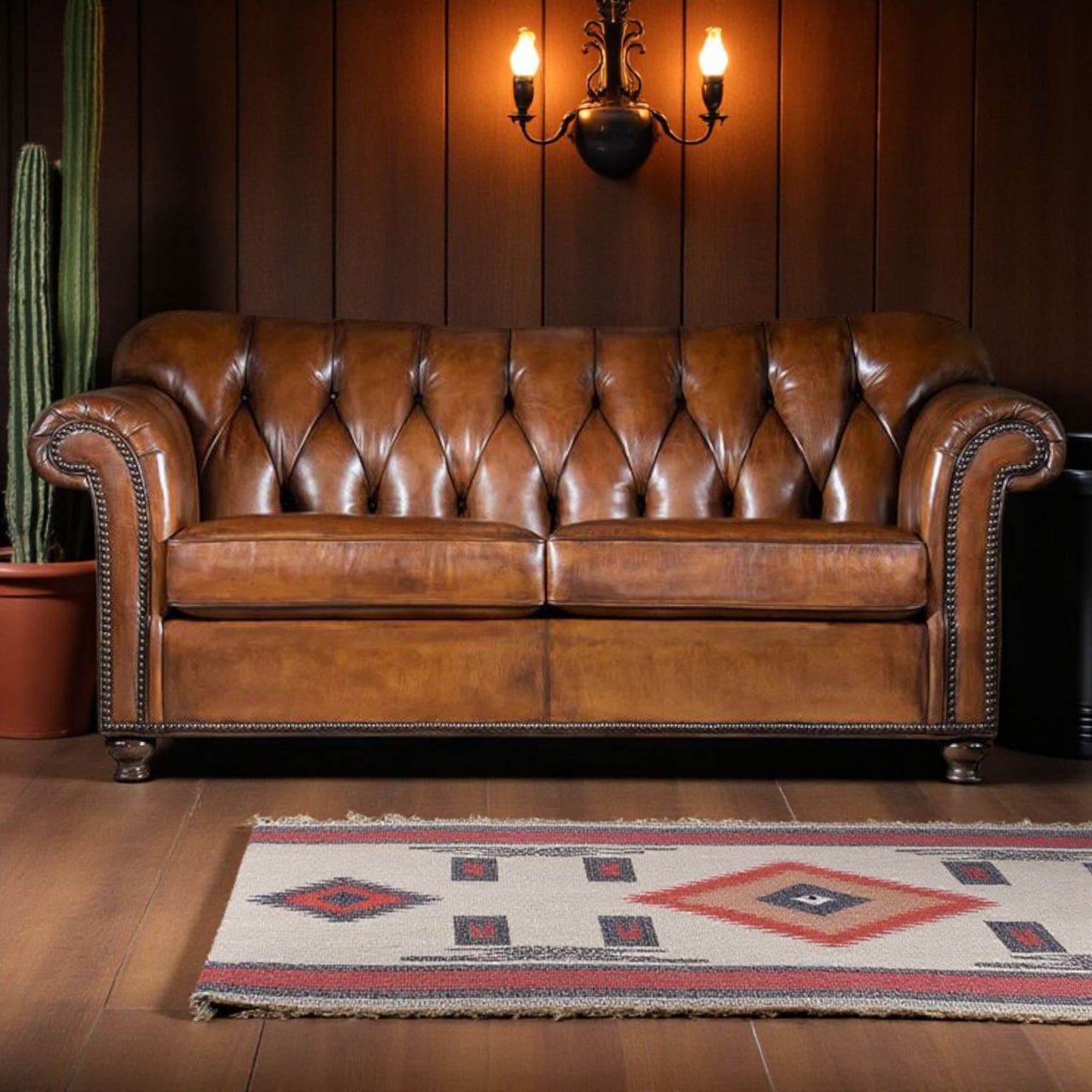 The Lincoln Chesterfield Three Seater Sofa | Caramel Brown