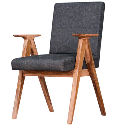 Chair with gray cushion and wooden frame on a white background