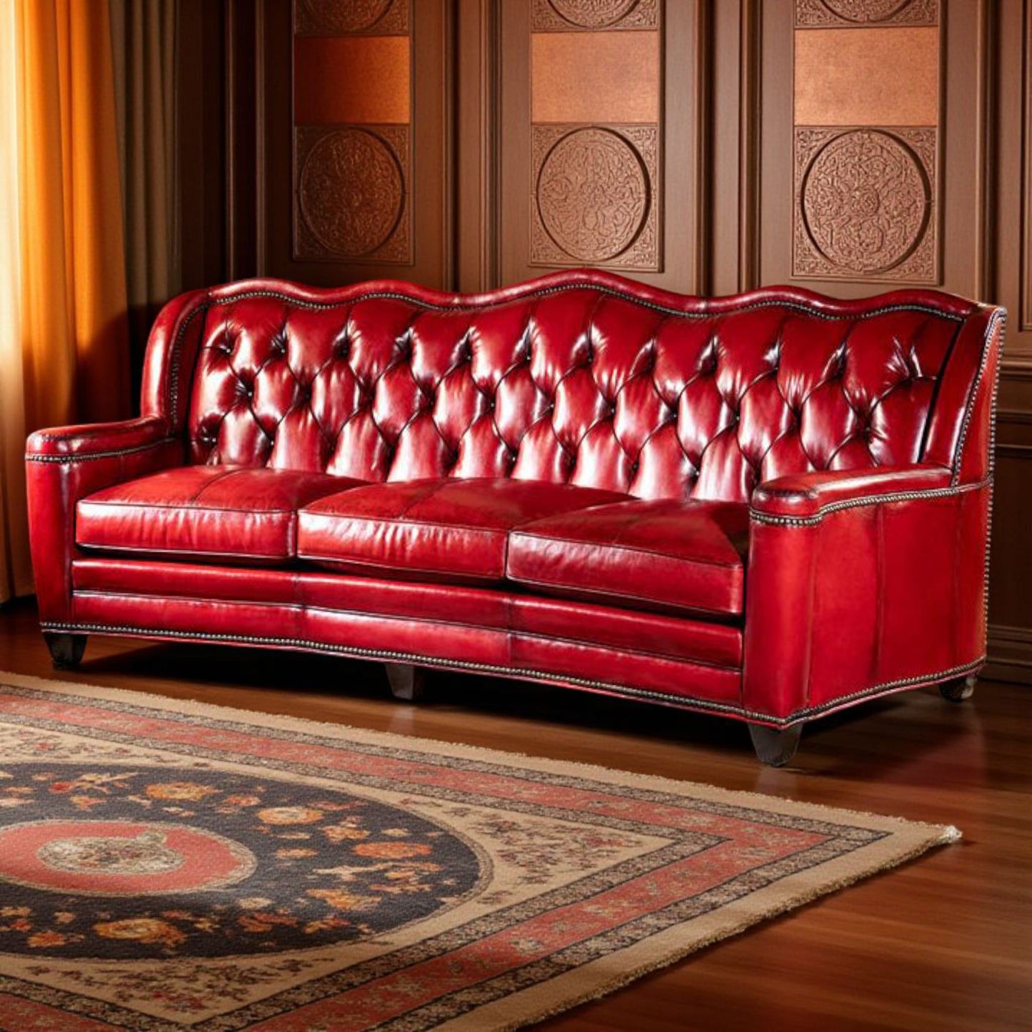 The Lutyens Chesterfield Three Seater Sofa | Bright Red
