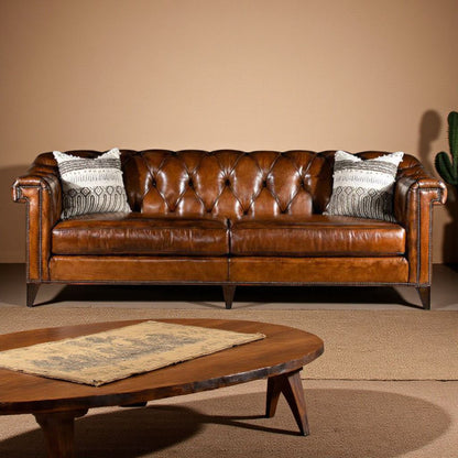 The Cantabrigian Chesterfield Three Seater Sofa | Caramel Brown