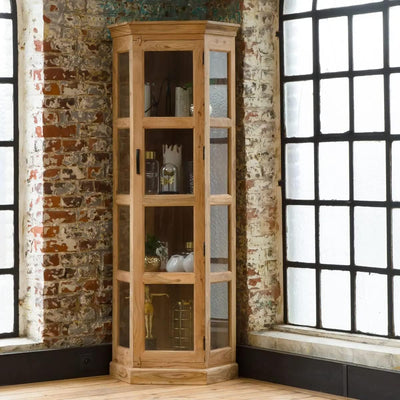 Hritage Corner Cabinet Bookshelf | Mango Wood | Natural Finish