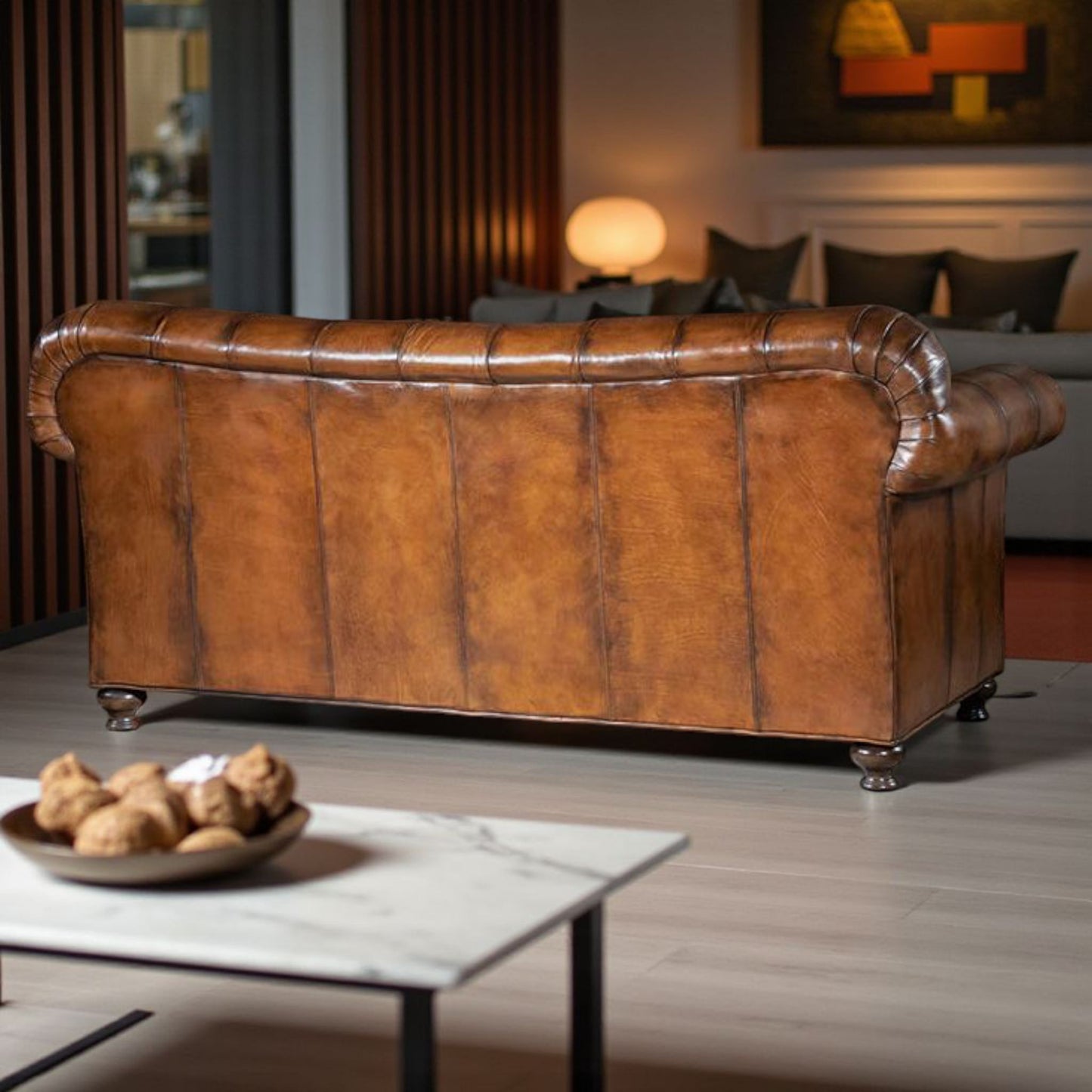 The Lincoln Chesterfield Three Seater Sofa | Caramel Brown