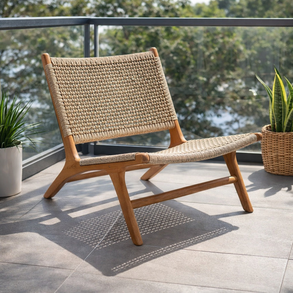 The Aurelia Outdoor Rope Chair With Stool | Premium Teak Wood