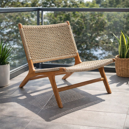 The Aurelia Outdoor Rope Chair With Stool | Premium Teak Wood