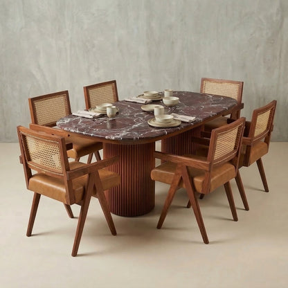 Forge 6 Seater Dining Set | Teak Wood | Marble Top