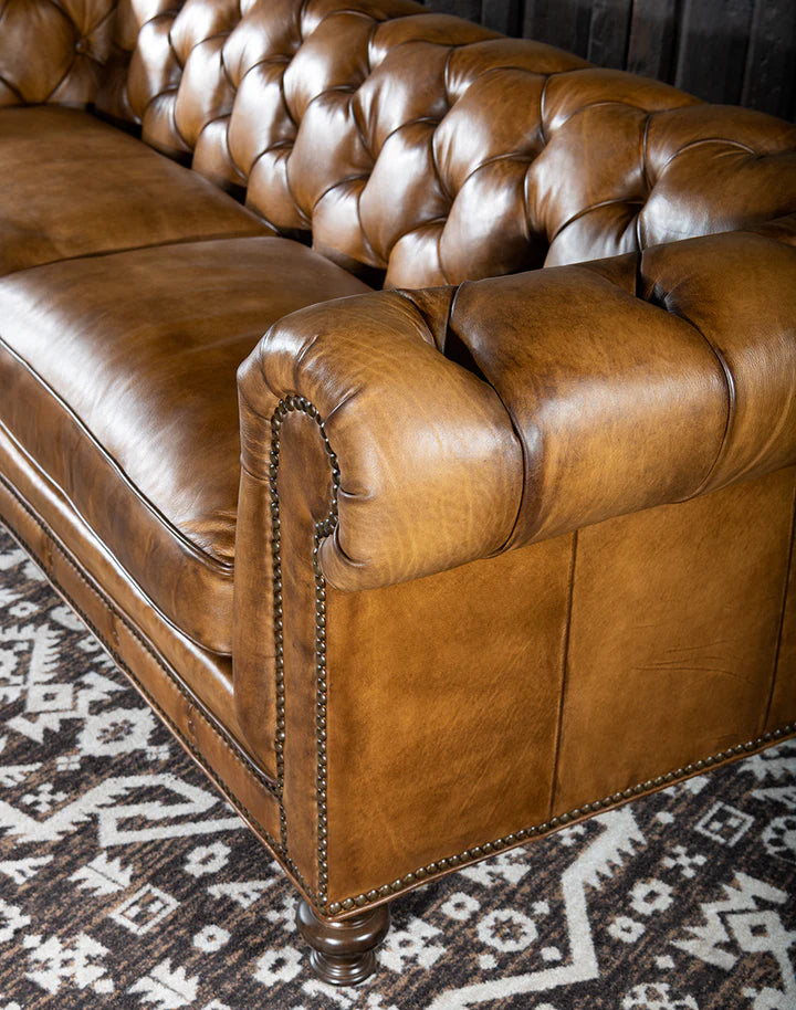 The Cotswold Chesterfield Three Seater Sofa | Caramel Brown