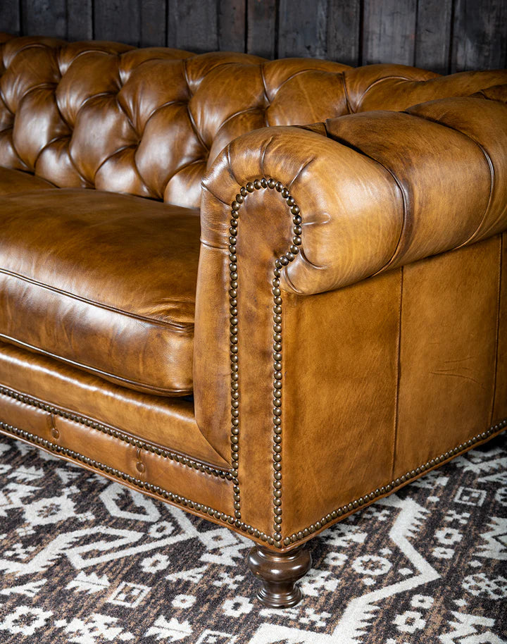 The Cotswold Chesterfield Three Seater Sofa | Caramel Brown