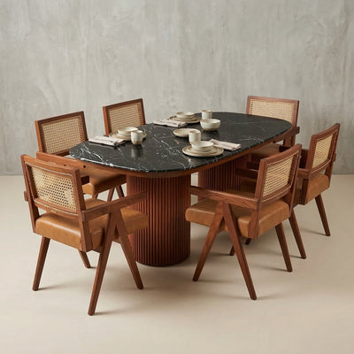 Forge 6 Seater Dining Set | Teak Wood | Marble Top