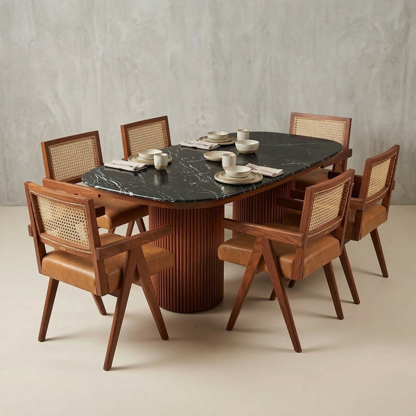 Forge 6 Seater Dining Set | Teak Wood | Marble Top