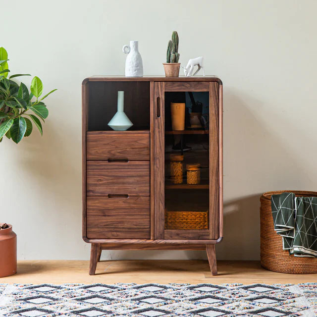 Morocco Low Cupboard Cabinet Storage | Premium Teak Wood | Dark Finish