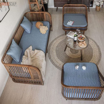 Berlin Premium Rattan And Wood Sofa Set | Premium Teak Wood