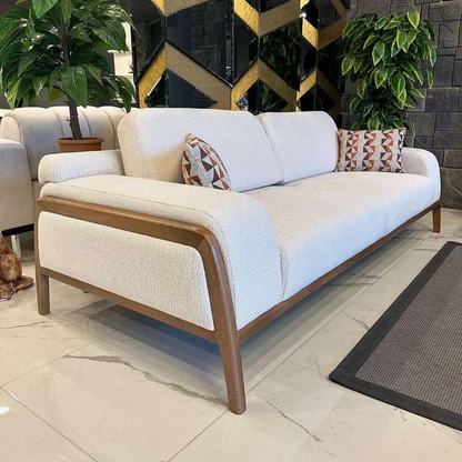White sofa with wooden frame 