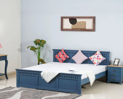 Blossom Blue Platform Bed | Mango Wood