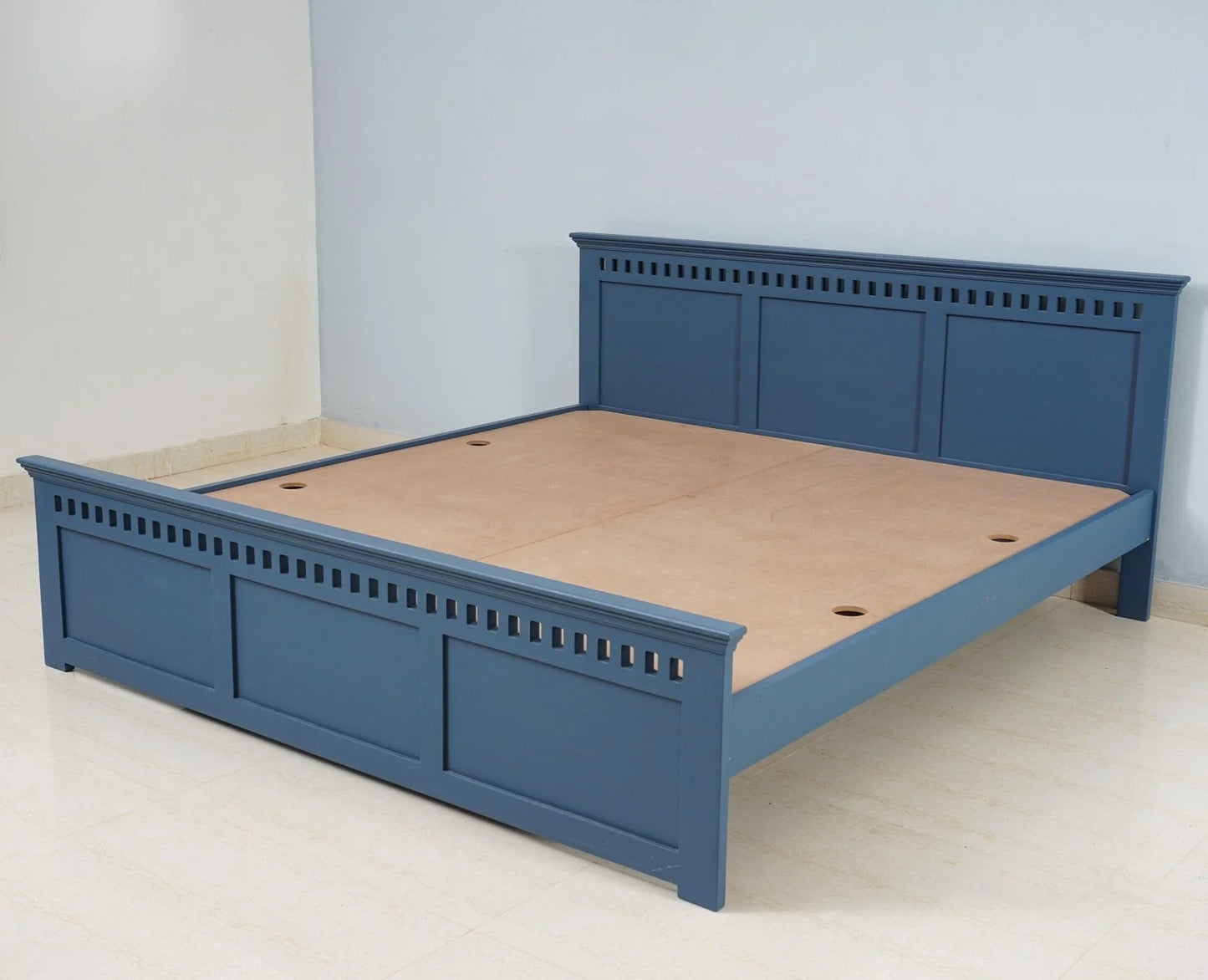 Blossom Blue Platform Bed | Mango Wood