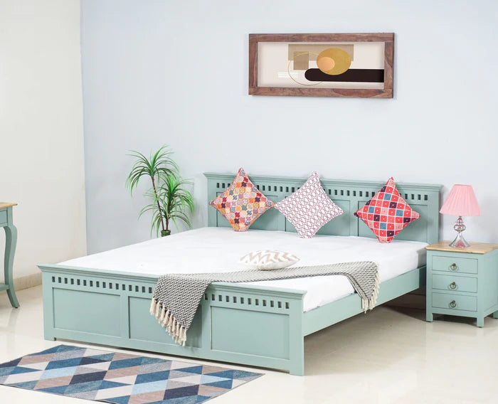 Blossom Green Platform Bed | Mango Wood