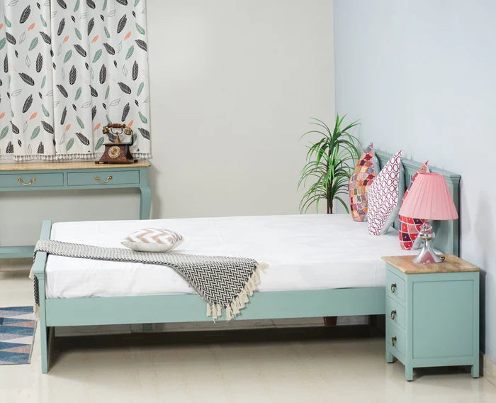 Blossom Green Platform Bed | Mango Wood