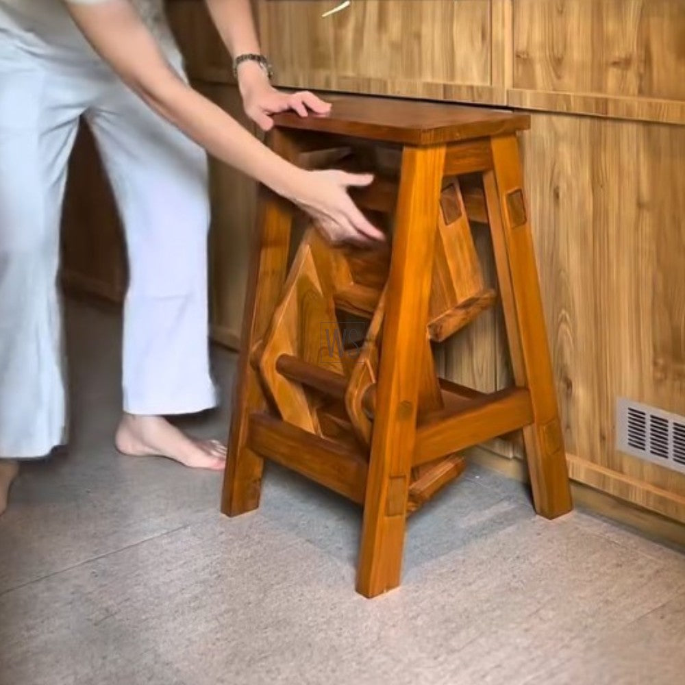 Staira Wooden Step Stool With Stair Multipurpose | Acacia Wood