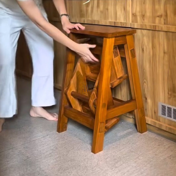 Staira Wooden Step Stool With Stair Multipurpose | Acacia Wood