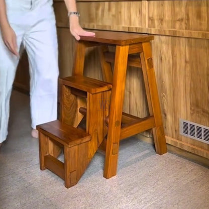 Staira Wooden Step Stool With Stair Multipurpose | Acacia Wood