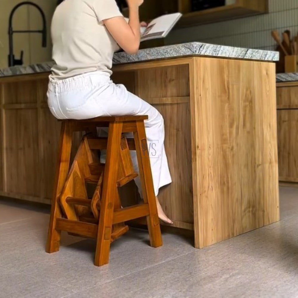 Staira Wooden Step Stool With Stair Multipurpose | Acacia Wood