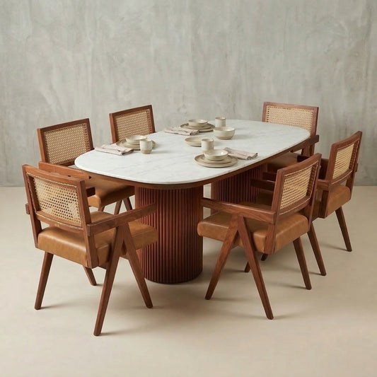 Forge 6 Seater Dining Set | Teak Wood | Marble Top