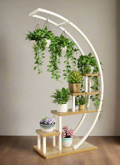 Plant Stand White Arc Shaped | Oak Wood