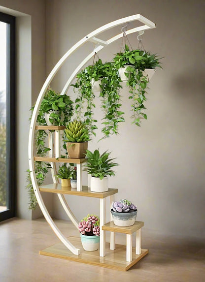 Plant Stand White Arc Shaped | Oak Wood