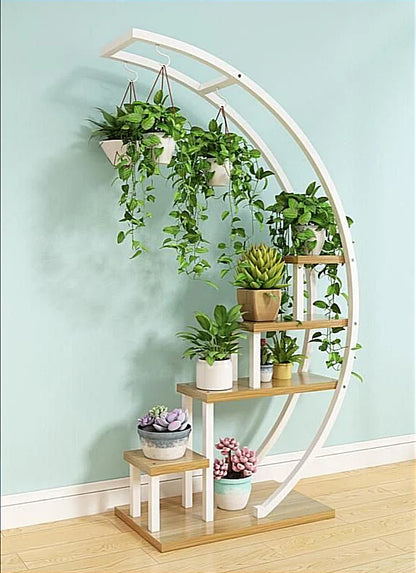 Plant Stand White Arc Shaped | Oak Wood