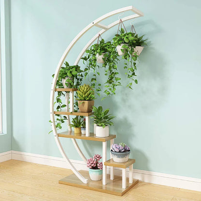 Plant Stand White Arc Shaped | Oak Wood