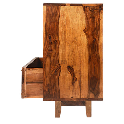 Rang Mahal Bed Side Nightstand | Hand painted Tiles | Sheesham Wood