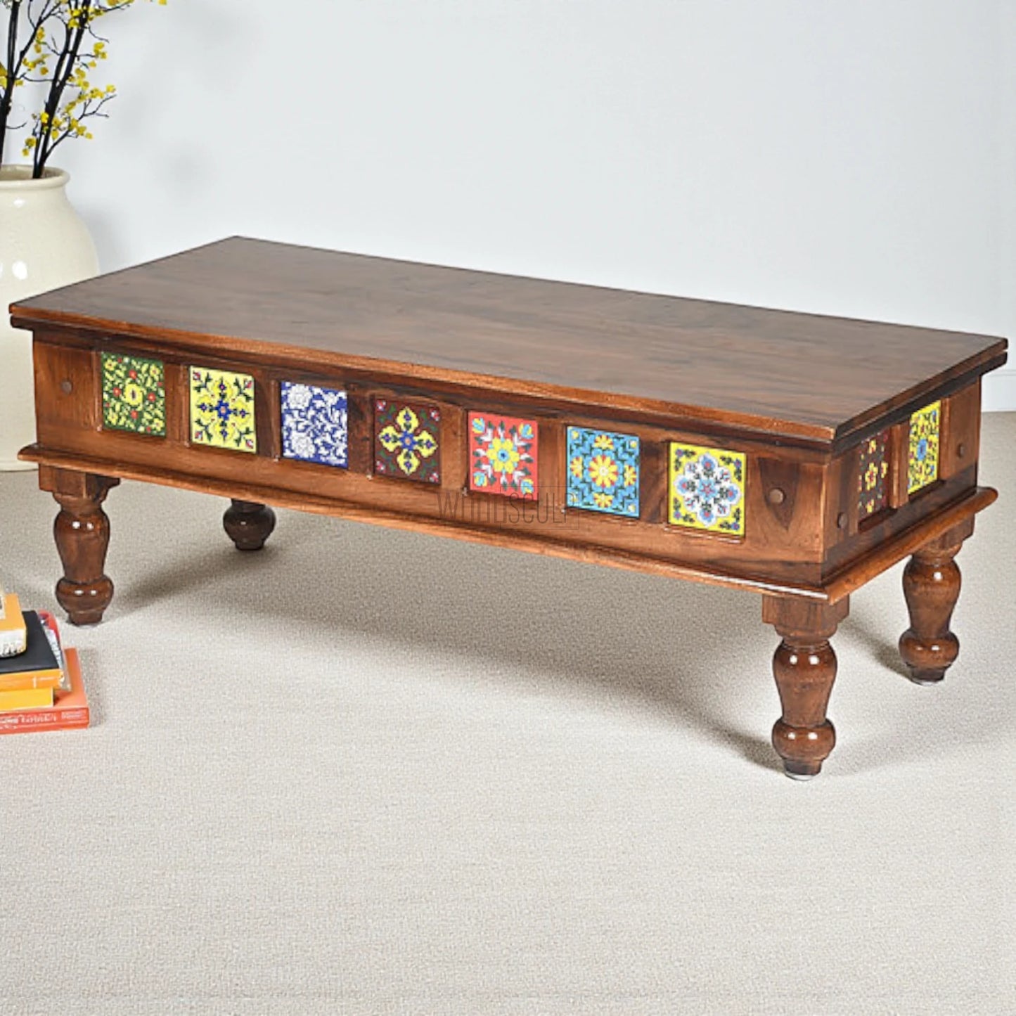 Rang Mahal Hand Painted Center Coffee Table | Sheesham Wood